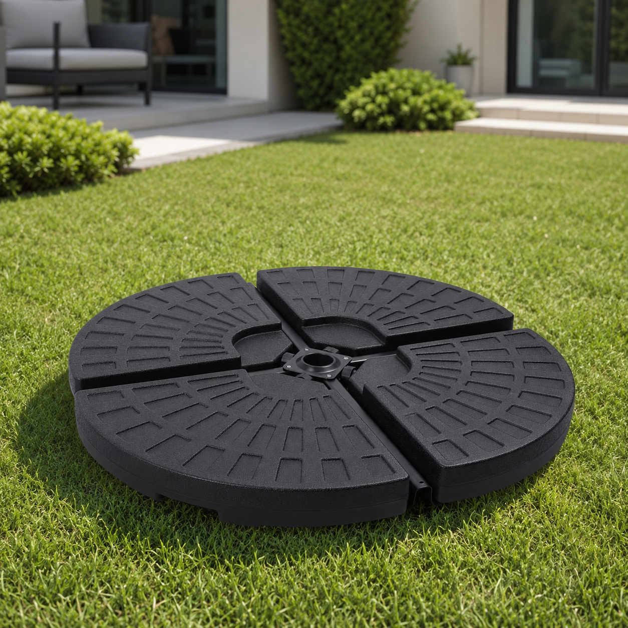 Sunnyglade 4-Piece Fan-Shaped Water or Sand Filled Cantilever Offset Umbrella Base for Cross Base, Black
