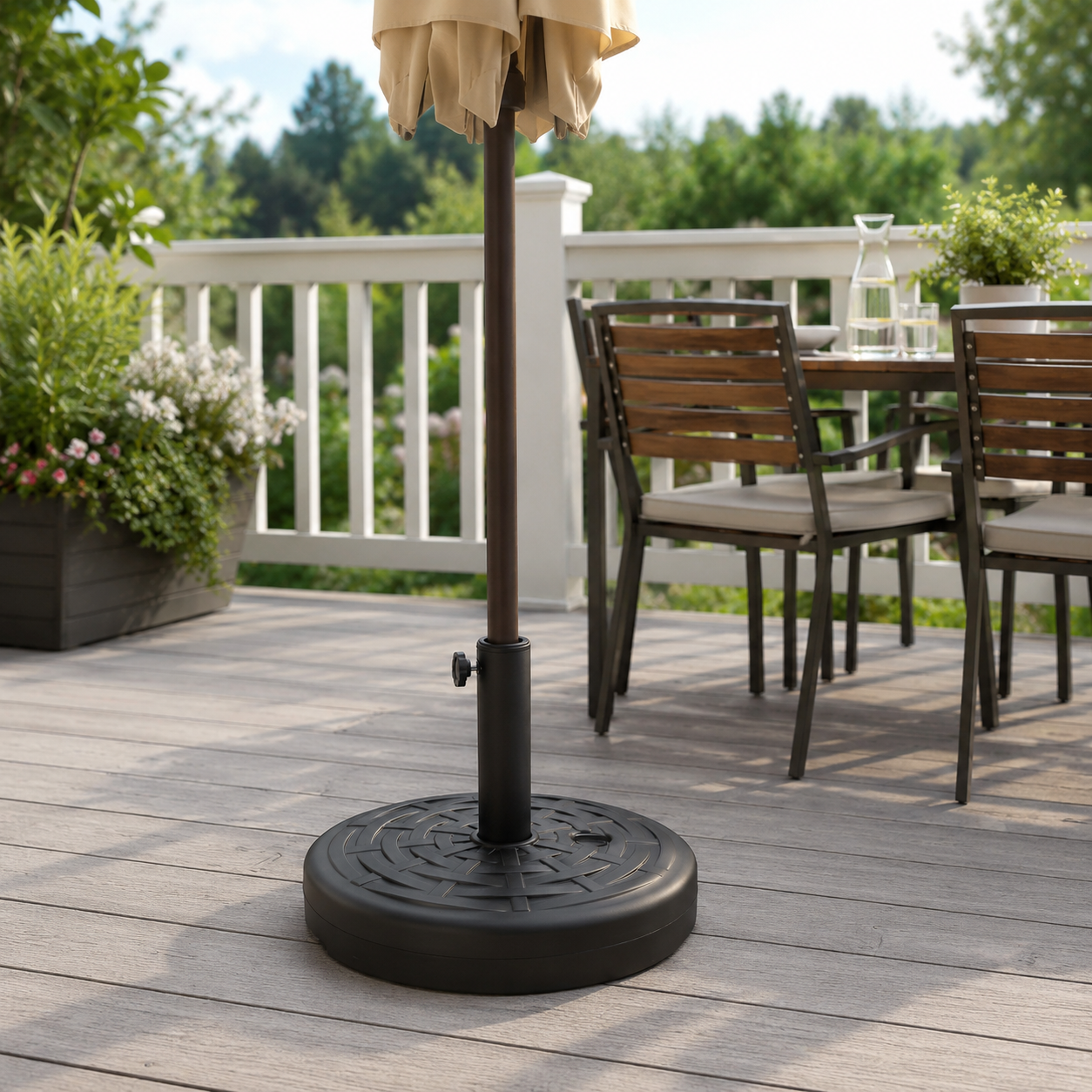 Sunnyglade 30LB Water-Filled Umbrella Base with Durable Steel Holder and Elegant Rattan Design for Outdoor Patio Garden Use