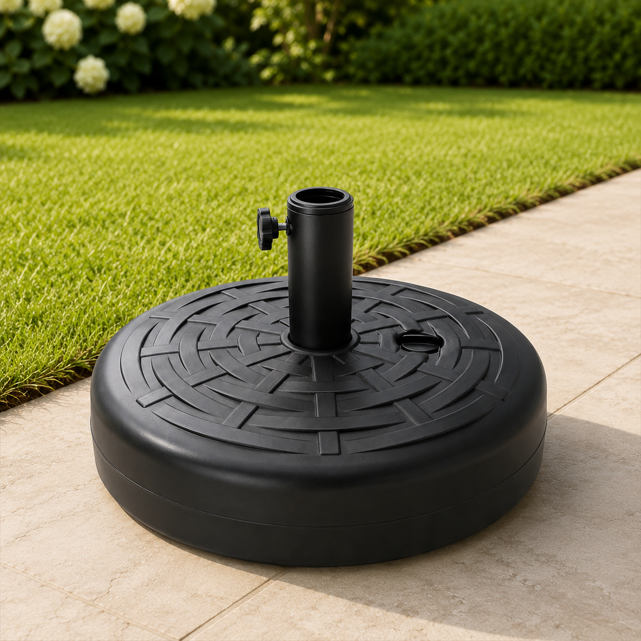 Sunnyglade 30LB Water-Filled Umbrella Base with Durable Steel Holder and Elegant Rattan Design for Outdoor Patio Garden Use