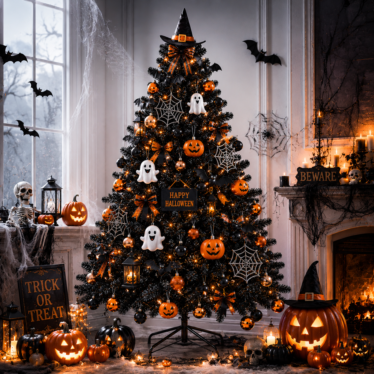 Sunnyglade Black Halloween Artificial Tree with Easy Assembly and Metal Stand