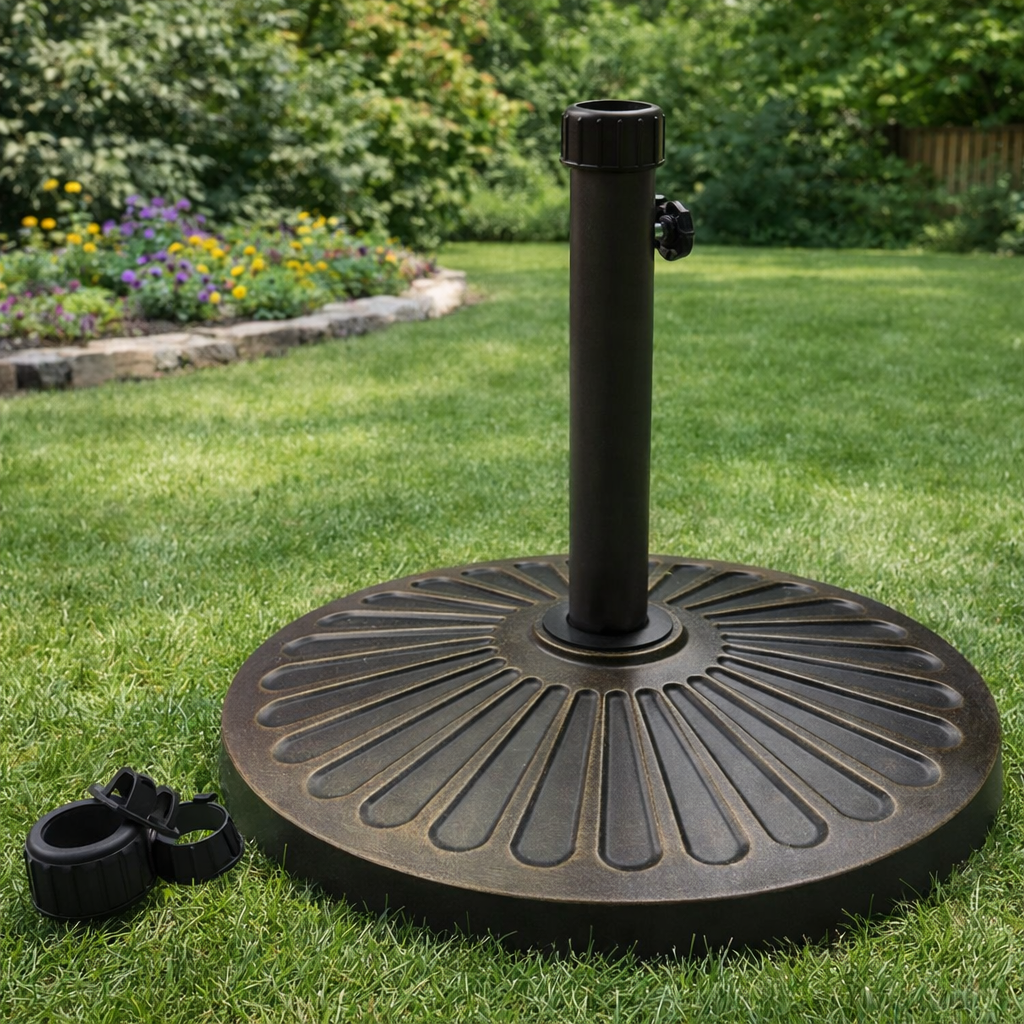 18" Heavy-Duty Round Umbrella Base – 30.2 lbs Resin Weighted Stand for Patio, Outdoor Use – Bronze Finish