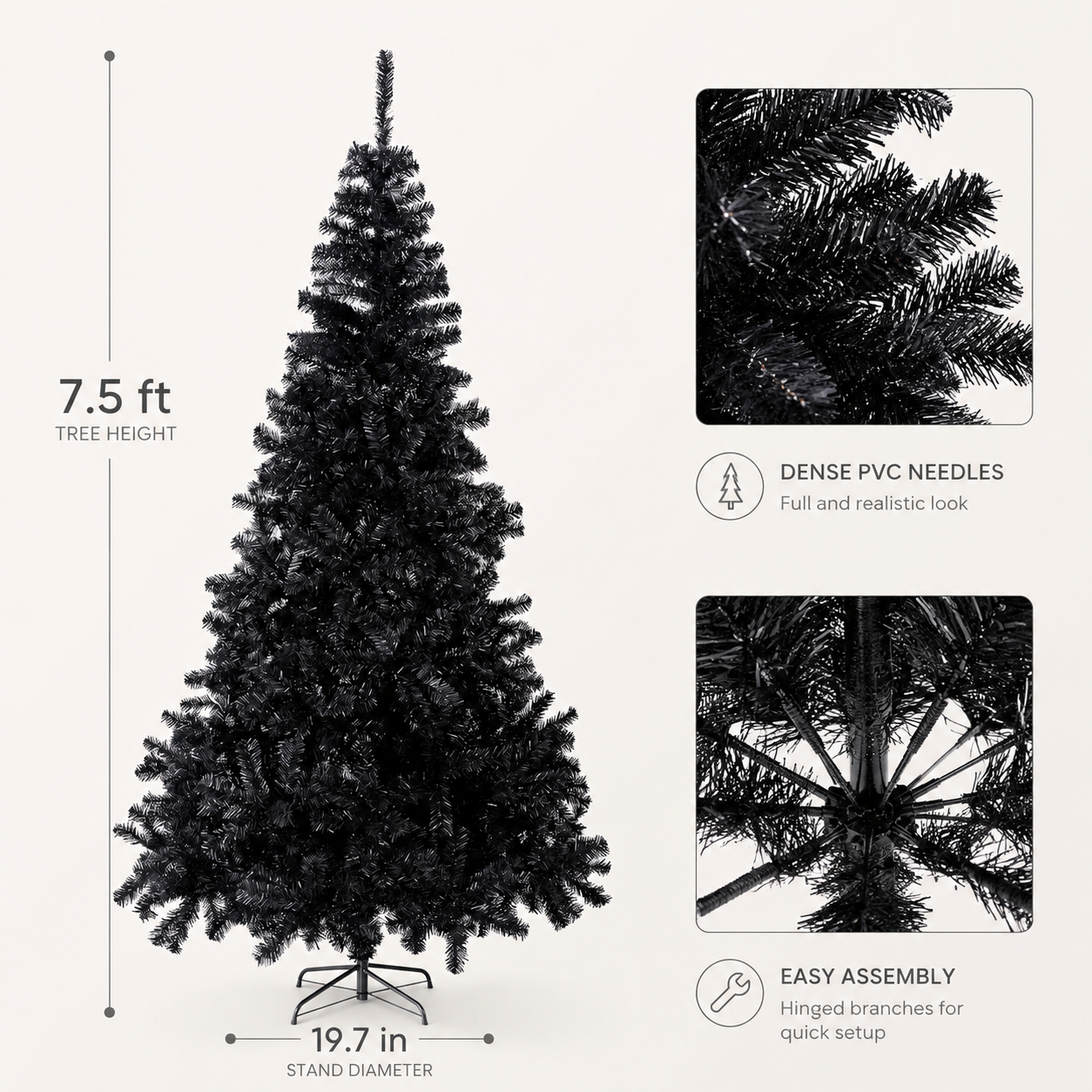 Sunnyglade Black Halloween Artificial Tree with Easy Assembly and Metal Stand