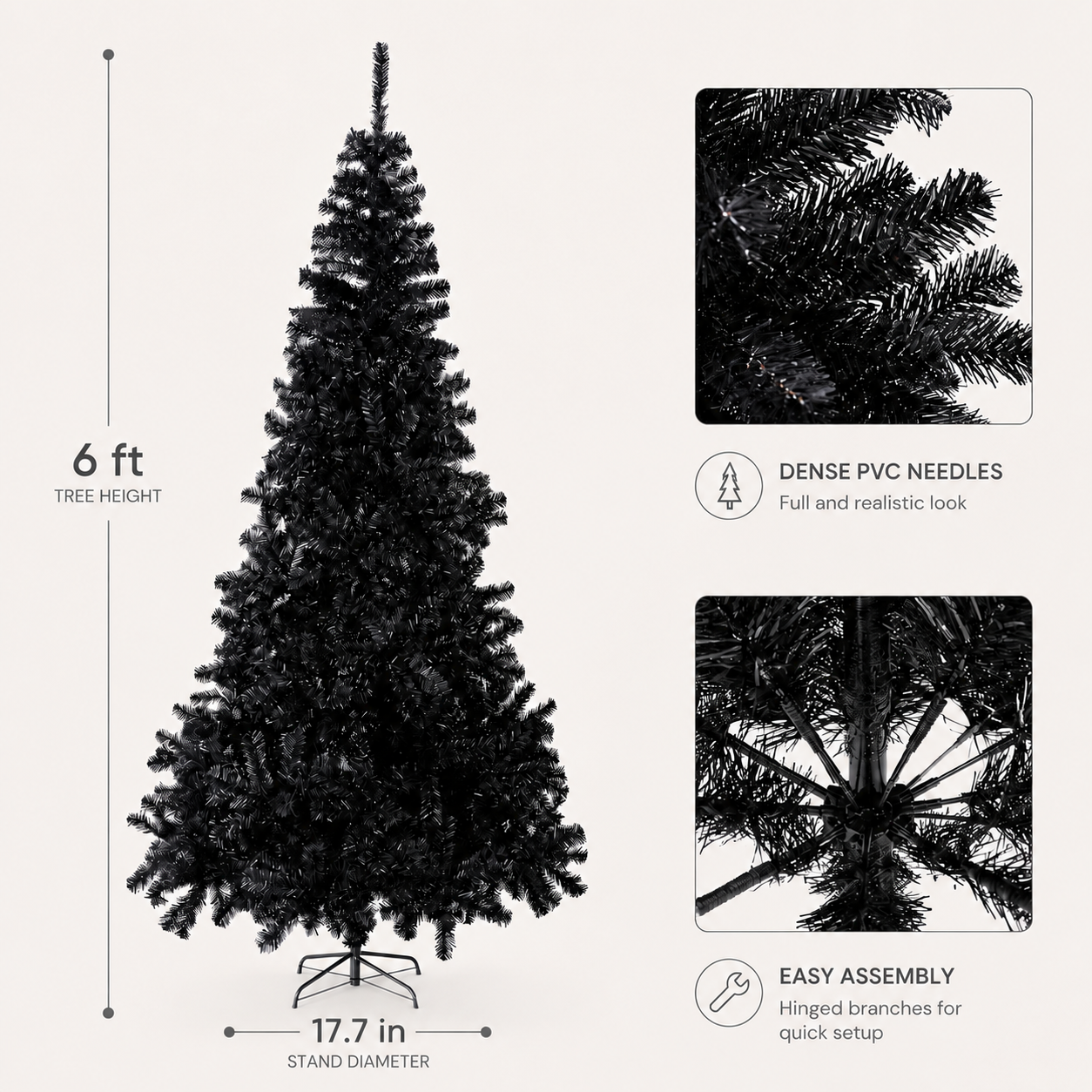 Sunnyglade Black Halloween Artificial Tree with Easy Assembly and Metal Stand