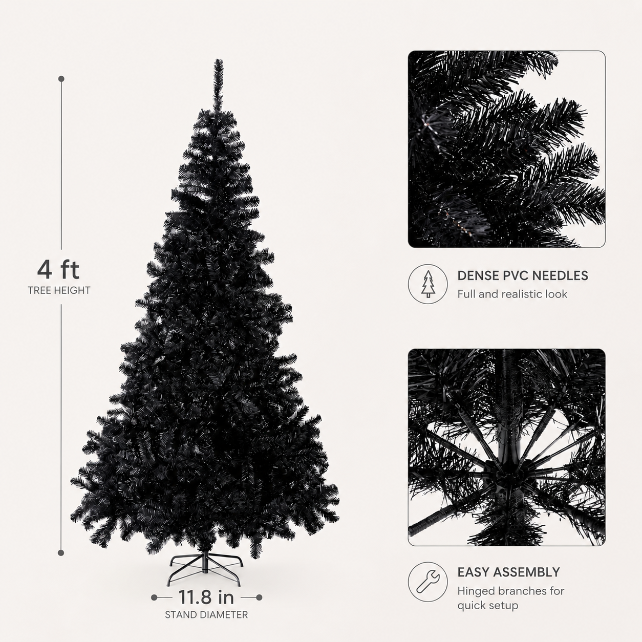 Sunnyglade Black Halloween Artificial Tree with Easy Assembly and Metal Stand