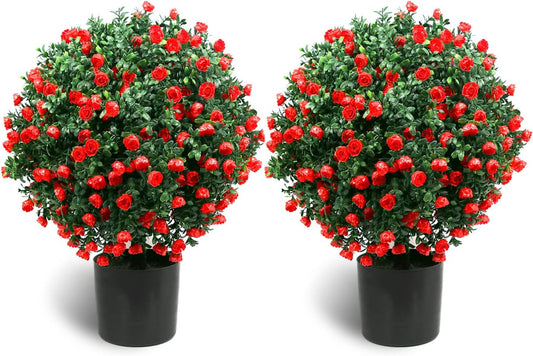 Sunnyglade 21.6” Tall Artificial Rose Topiary Balls (Set of 2)