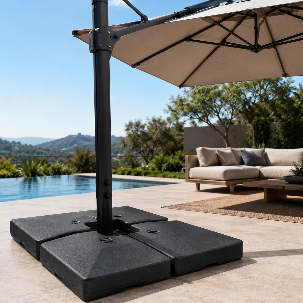 Sunnyglade 4-Piece 200LB Fillable Cantilever Patio Umbrella Base with