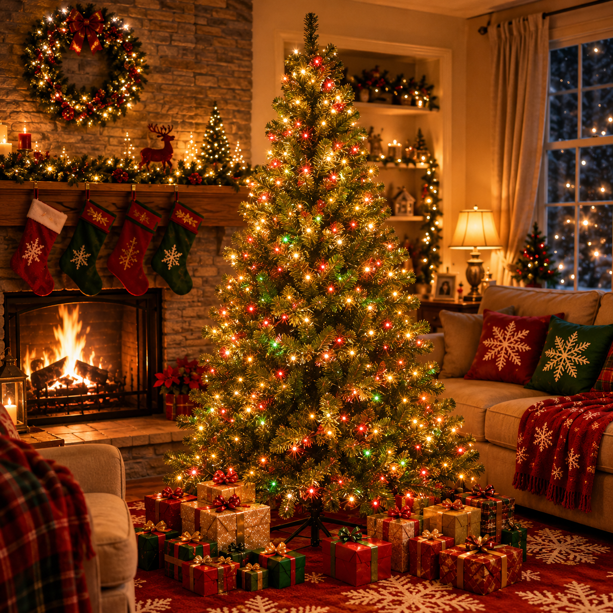 Sunnyglade Artificial Christmas Tree with Multicolor LED Lights & 8 Lighting Modes