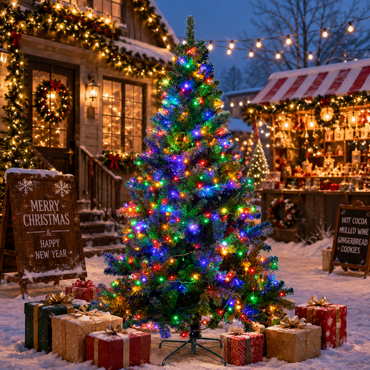 Sunnyglade Artificial Christmas Tree with Multicolor LED Lights & 8 Lighting Modes
